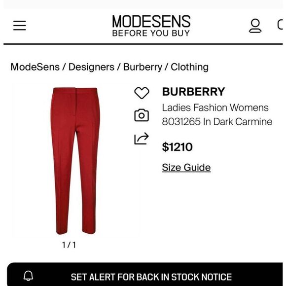 Burberry Women’s 6 Carmine Red Jacinda Ankle Length Pants Trousers Italy $1200 - Picture 5 of 16